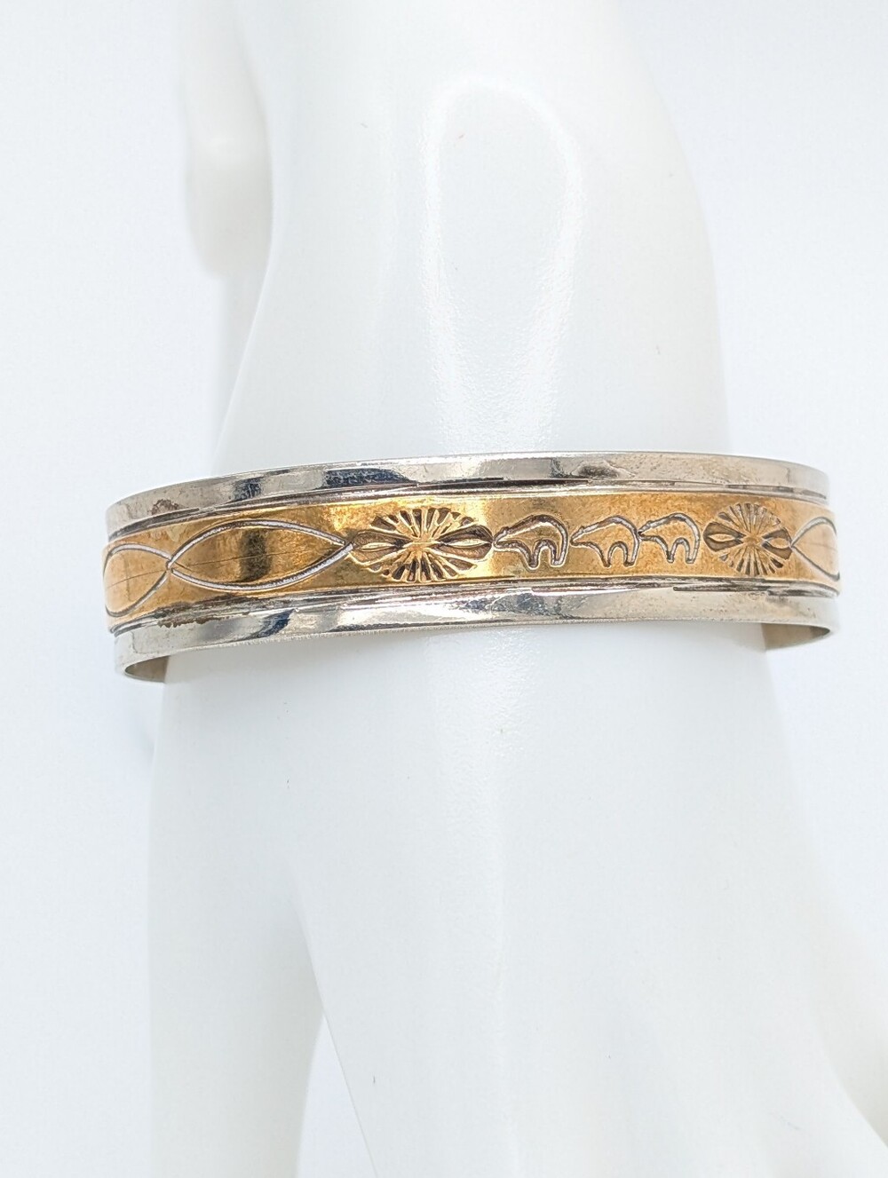 Sterling and 14k Native American Cuff Bracelet